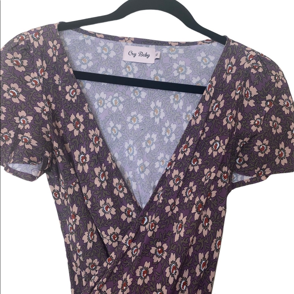 Brown flower print cross tie dress from Crybaby